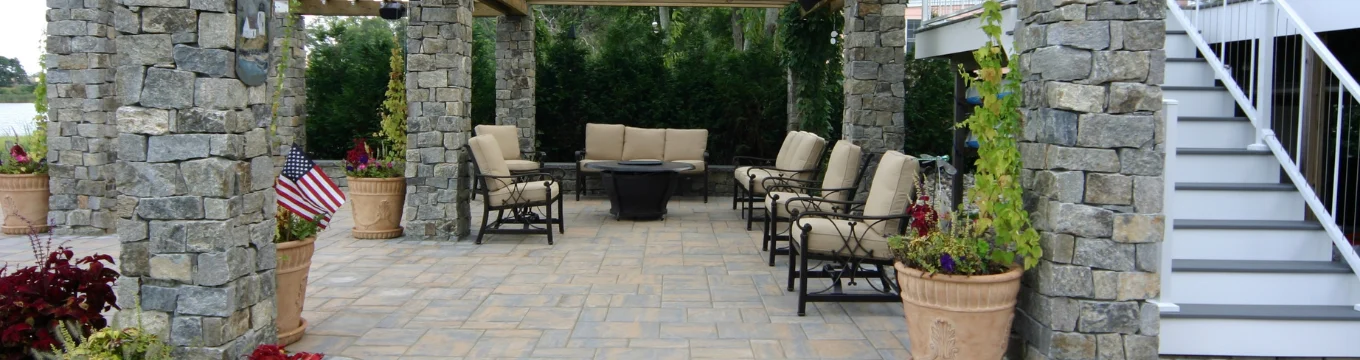 Pergola stone column patio
